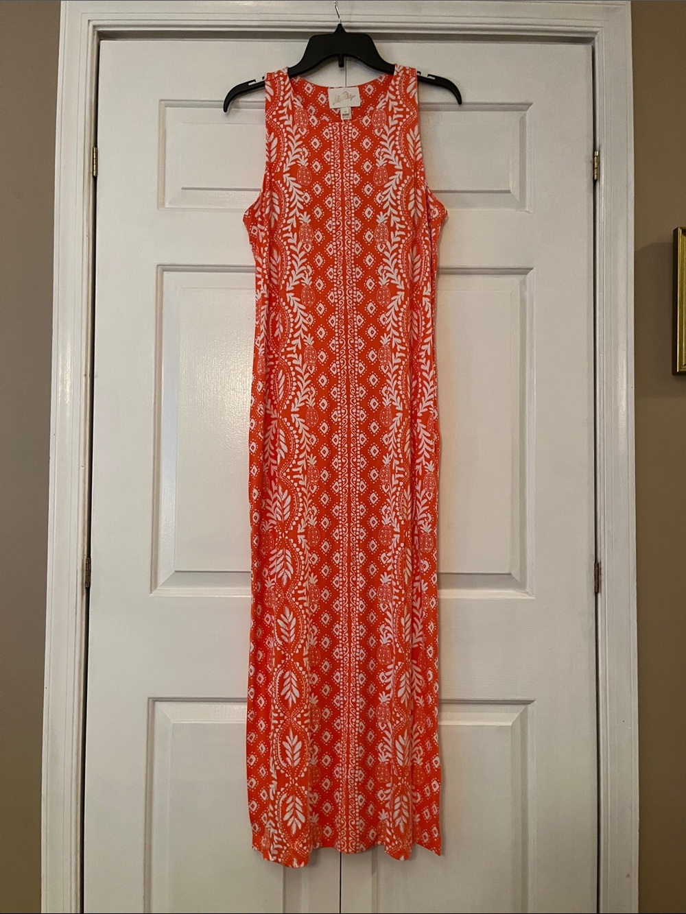 Lilly Pulitzer Orange and White Sleeveless Printed Maxi Dress